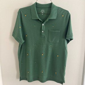 J. Crew Stretch Pique Knit Polo with Pineapples/Palm Tree Embroidery